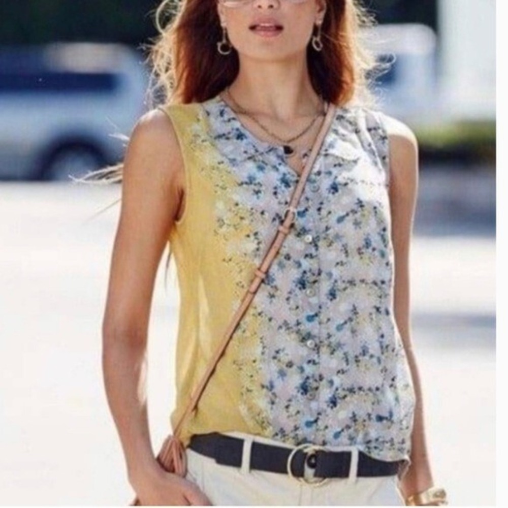 CAbi Ocean Breeze Summer Collection Sheer Sleeveless Button Up Top Size S